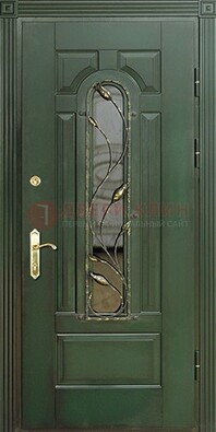 Железная дверь со стеклом и ковкой ДСК-9 для офиса в Сертолово