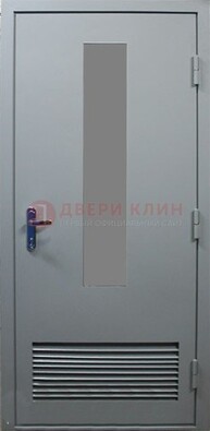 Серая металлическая техническая дверь с декоративной вставкой ДТ-14 в Сертолово
