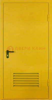 Желтая металлическая техническая дверь с вентиляционной решеткой ДТ-15 в Сертолово
