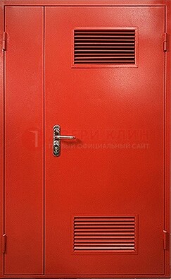 Красная железная техническая дверь с вентиляционными решетками ДТ-4 в Сертолово