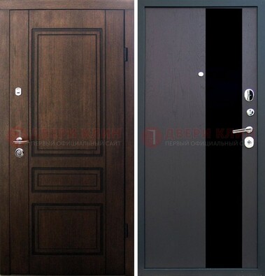 Входная дверь Итальянский орех с МДФ с черным стеклом ДМ-1199 в Сертолово