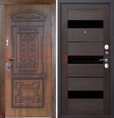 Стальная коричневая филенчатая дверь с виноритом и светлой МДФ ДВТ-122 в Сертолово