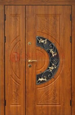 Входная дверь цвета золотой дуб с виноритом и ковкой ДВТ-176 в Сертолово