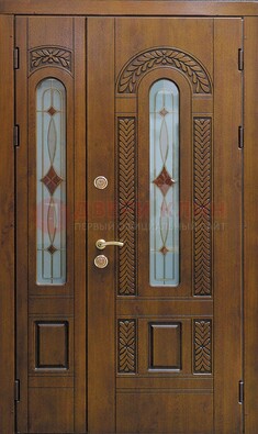 Темная стальная дверь с виноритом и стеклом ДВТ-179 в Сертолово