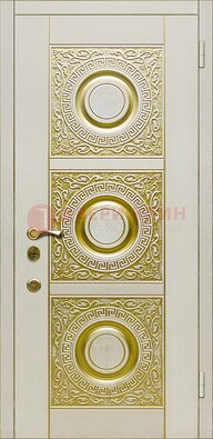 Белая входная дверь с виноритом и рисунком ДВТ-17 в Сертолово