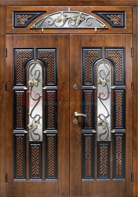 Входная двухстворчатая дверь с виноритом и ковкой ДВТ-183 в Сертолово