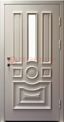 Белая уличная дверь с виноритом и стеклом ДВТ-201 в Сертолово
