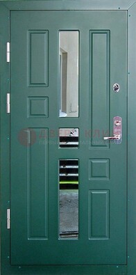 Зеленая железная  дверь с виноритом и зеркалом ДВТ-205 в Сертолово