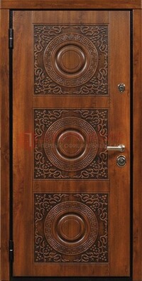 Коричневая стальная дверь с виноритом и рисунком ДВТ-21 в Сертолово