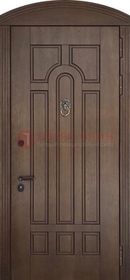 Коричневая стальная дверь с виноритом в форме арки ДВТ-237 в Сертолово