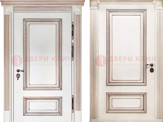 Белая металическая дверь с виноритом для дома ДВТ-239 в Сертолово