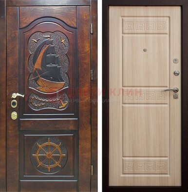 Коричневая железная дверь с виноритом и узором ДВТ-50 в Сертолово