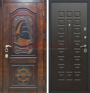 Коричневая металлическая дверь с виноритом и внутренней панелью венге ДВТ-52 в Сертолово