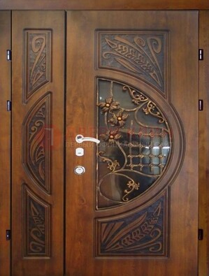 Металлическая дверь с виноритом и резной панелью внутри ДВТ-70 в Сертолово