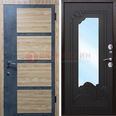 Светлая металлическая дверь c фрезерованной МДФ с зеркалом ДЗ-103 в Сертолово