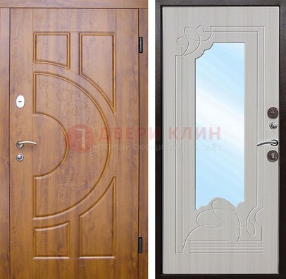 Коричневая металлическая дверь c МДФ с узором и зеркалом ДЗ-105 в Сертолово