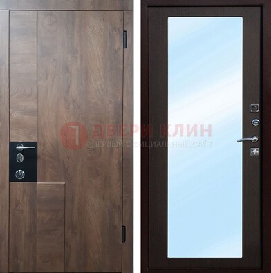 Коричневая металлическая дверь c МДФ с зеркалом ДЗ-106 в Сертолово