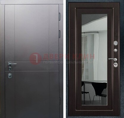 Входная дверь с порошковым напылением Темное серебро c МДФ Венге с зеркалом ДЗ-108 в Сертолово