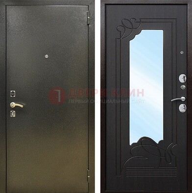 Железная темная дверь c порошковым напылением и МДФ с узором и зеркалом ДЗ-111 в Сертолово