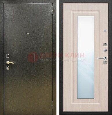 Входная темная дверь c порошковым покрытием и МДФ Белый дуб и зеркалом ДЗ-112 в Сертолово