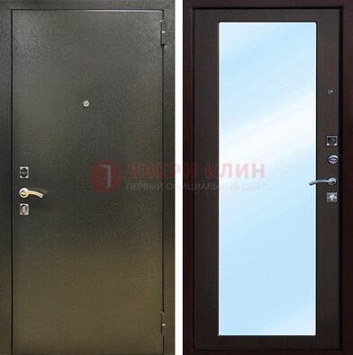 Входная темно-серая дверь c порошковым покрытием и МДФ с зеркалом ДЗ-114 в Сертолово