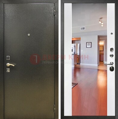 Входная темно-серая дверь c порошковым покрытием и Белой МДФ с зеркалом ДЗ-115 в Сертолово