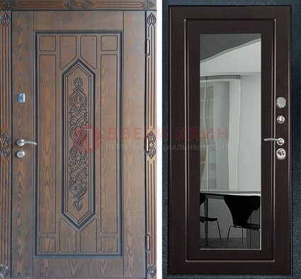 Уличная коричневая дверь c виноритом и МДФ Венге с зеркалом ДЗ-116 в Сертолово
