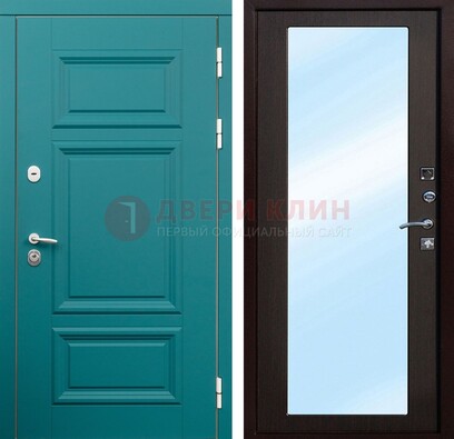 Зеленая входная дверь терморазрыв c виноритом и МДФ с зеркалом ДЗ-122 в Сертолово