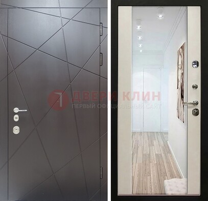 Железная коричневая дверь со светлой МДФ внутри и зеркалом ДЗ-125 в Сертолово