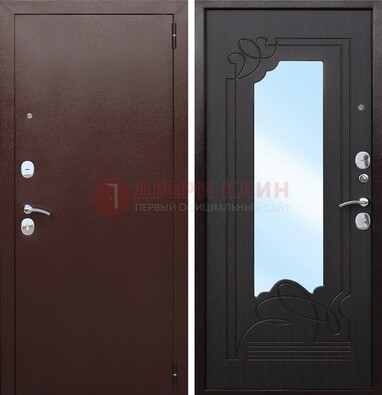 Коричневая стальная дверь с зеркалом ДЗ-18 в Сертолово