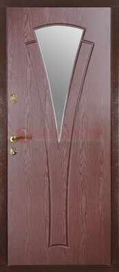Бордовая металлическая дверь с зеркалом МДФ внутри ДЗ-1 в Сертолово