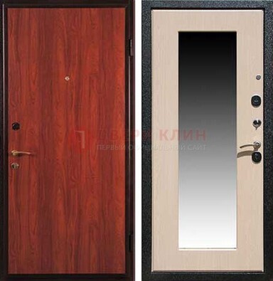 Красная стальная дверь с зеркалом МДФ внутри ДЗ-23 в Сертолово