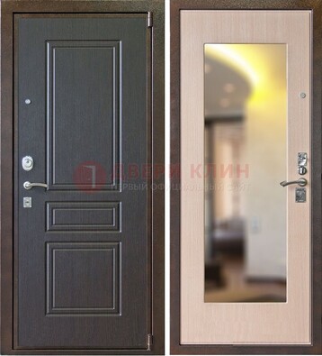 Коричневая стальная дверь с зеркалом МДФ внутри ДЗ-27 в Сертолово
