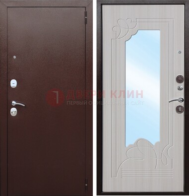 Коричневая металлическая дверь с зеркалом МДФ внутри ДЗ-33 в Сертолово