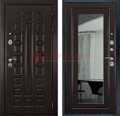 Темная металлическая дверь с зеркалом МДФ внутри ДЗ-4 в Сертолово