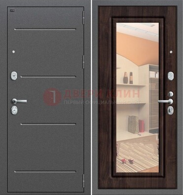Серая стальная дверь с зеркалом винорит внутри ДЗ-6 в Сертолово