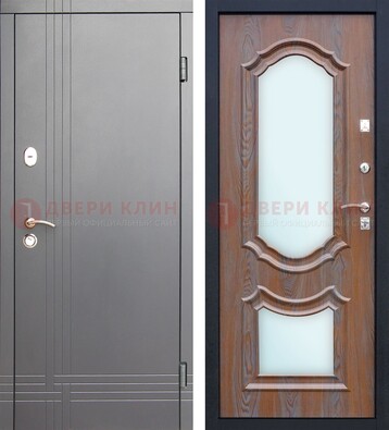 Белая уличная дверь со светлой МДФ и зеркалом ДЗ-77 в Сертолово