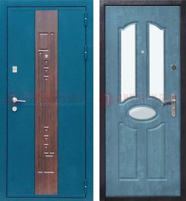 Голубая металлическая дверь МДФ с тремя зеркальными вставками ДЗ-78 в Сертолово