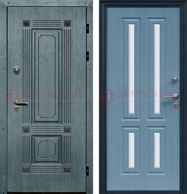 Голубая филенчатая дверь с МДФ и зеркальными вставками внутри ДЗ-80 в Сертолово