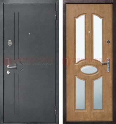 Железная серая дверь с порошковым напылением и МДФ с зеркалом ДЗ-90 в Сертолово