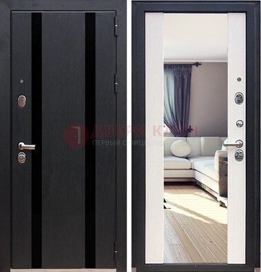 Черная входная дверь с зеркалом МДФ внутри ДЗ-9 в Сертолово
