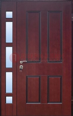 Красная входная полуторная дверь со стеклом ПЛ-10 в Сертолово