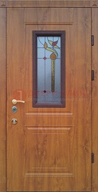 Железная дверь с МДФ и витражом ВЖ-24 в Сертолово