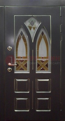 Чёрная железная дверь с МДФ и витражом ВЖ-27 в Сертолово